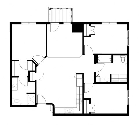 Floor plan for 3 beds, 2 baths, 1262 sqft